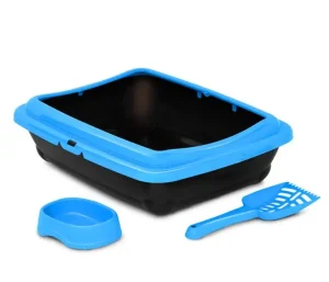 bac à litière + pelle + gamelle pour chat