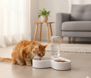 Distributeur d'Eau Automatique et Gamelle 2-en-1 pour Chat et Chien