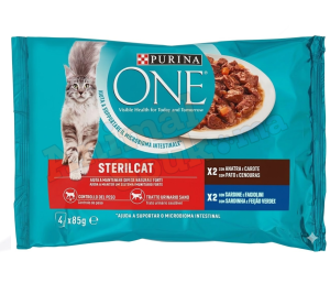 Purina One Sterilcat Chat Stérilisé - Pack Éco 4x85g (Saumon & Dinde en Sauce)
