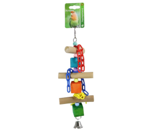 Jouet en bois pour perroquet + Perles + Clochette 30 cm