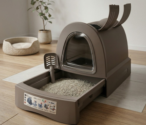 bac à litère fermé pour chat avec tiroir